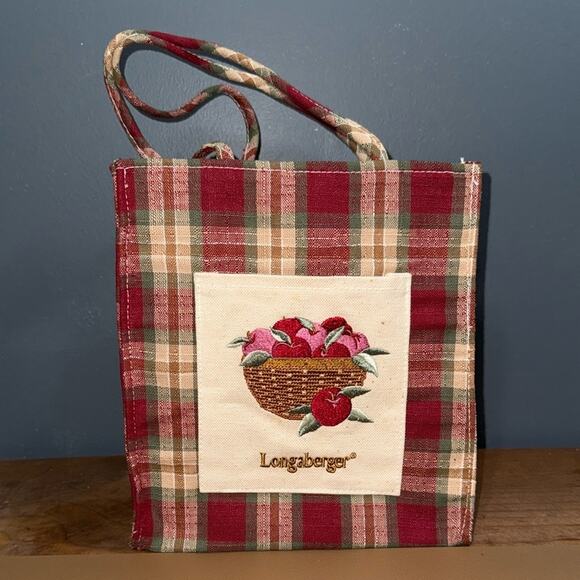 Longaberger Homestead Plaid Apple Basket Small Tote lunch Bag with front pocket - Picture 11 of 11